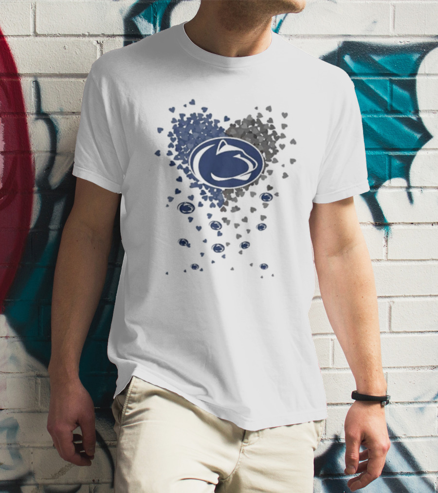 Heart Full Of Penn State Nittany Lions Pride Blue And Gray Logo Hearts T-Shirt