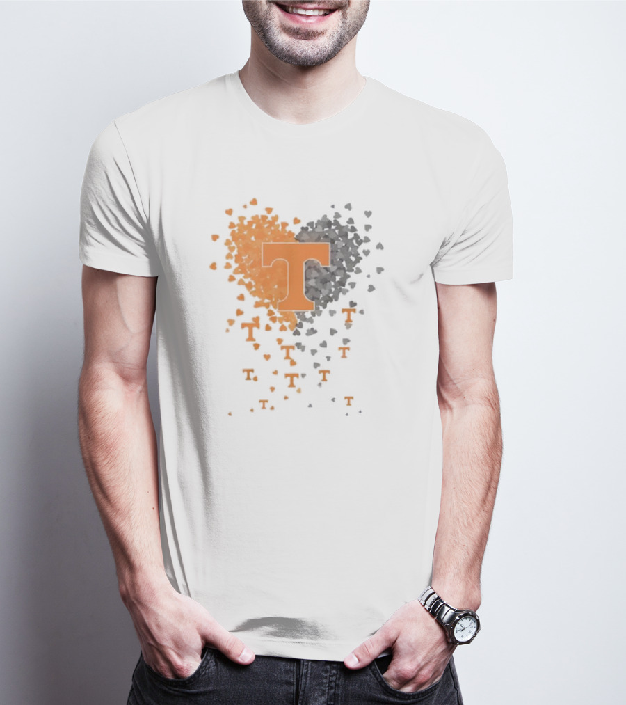 Heart Of Tennessee T With Orange And Gray Hearts T-Shirt