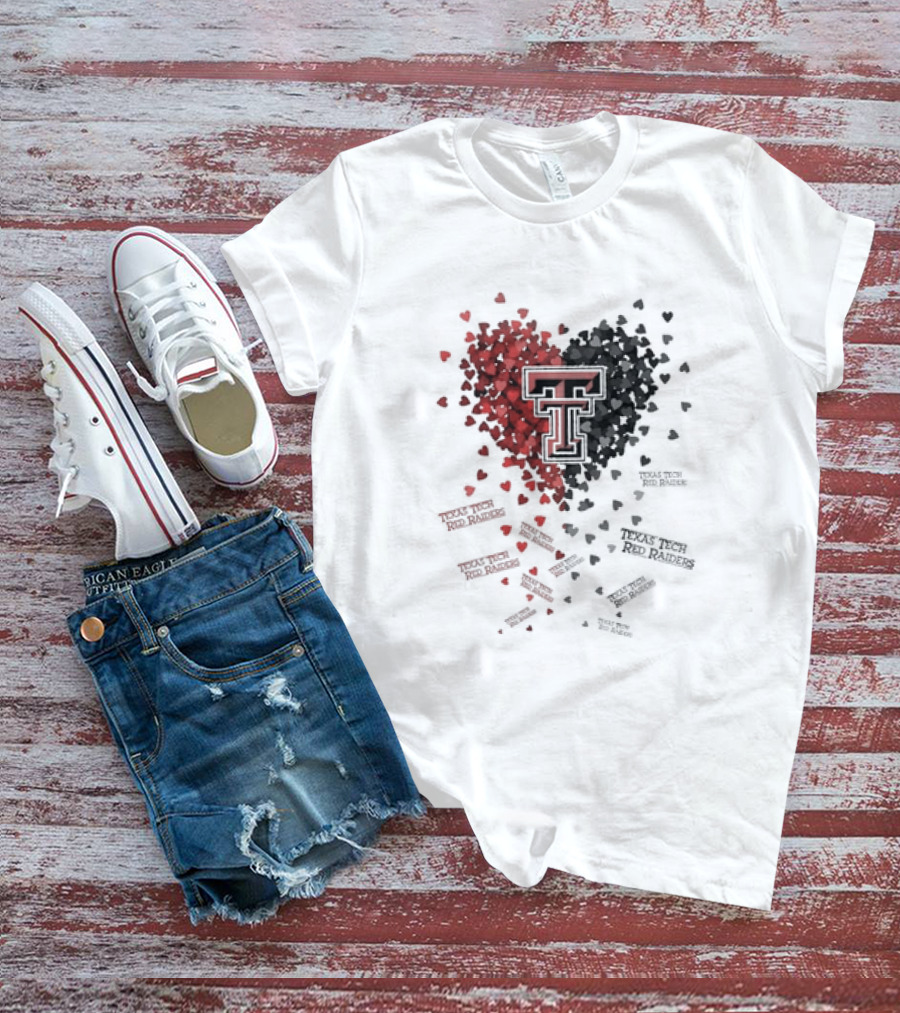 Heart Of Texas Tech Red Raiders With Iconic Double T Logo And Hearts T-Shirt