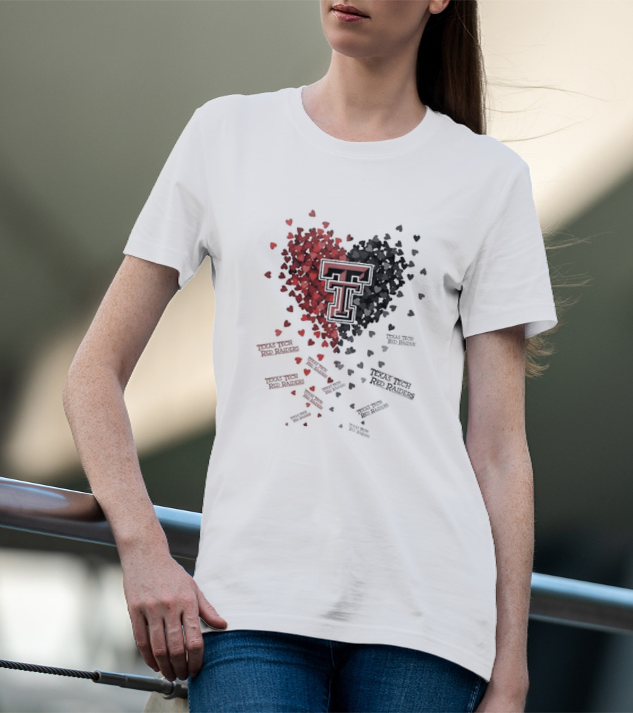 Heart Of Texas Tech Red Raiders With Iconic Double T Logo And Hearts T-Shirt