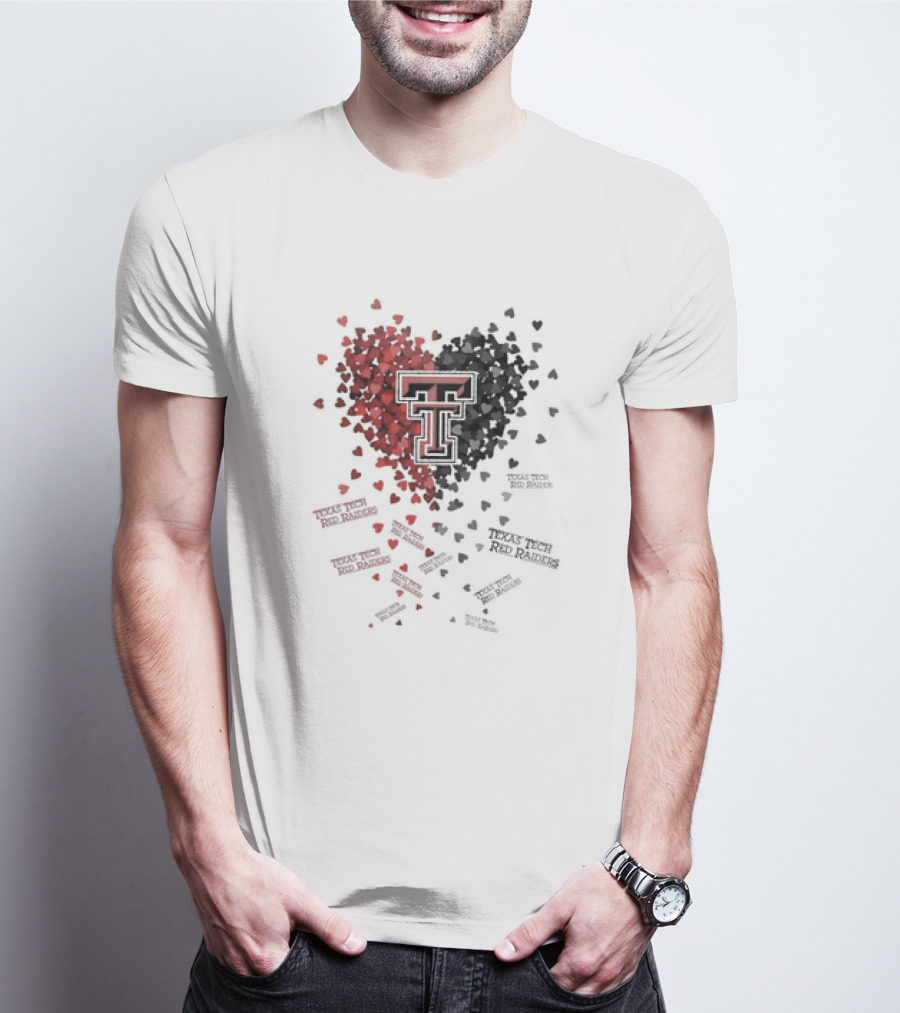 Heart Of Texas Tech Red Raiders With Iconic Double T Logo And Hearts T-Shirt