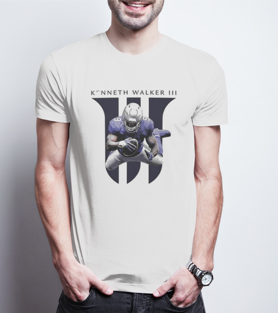 Kenneth Walker III Football Jump In Blue Uniform T-Shirt