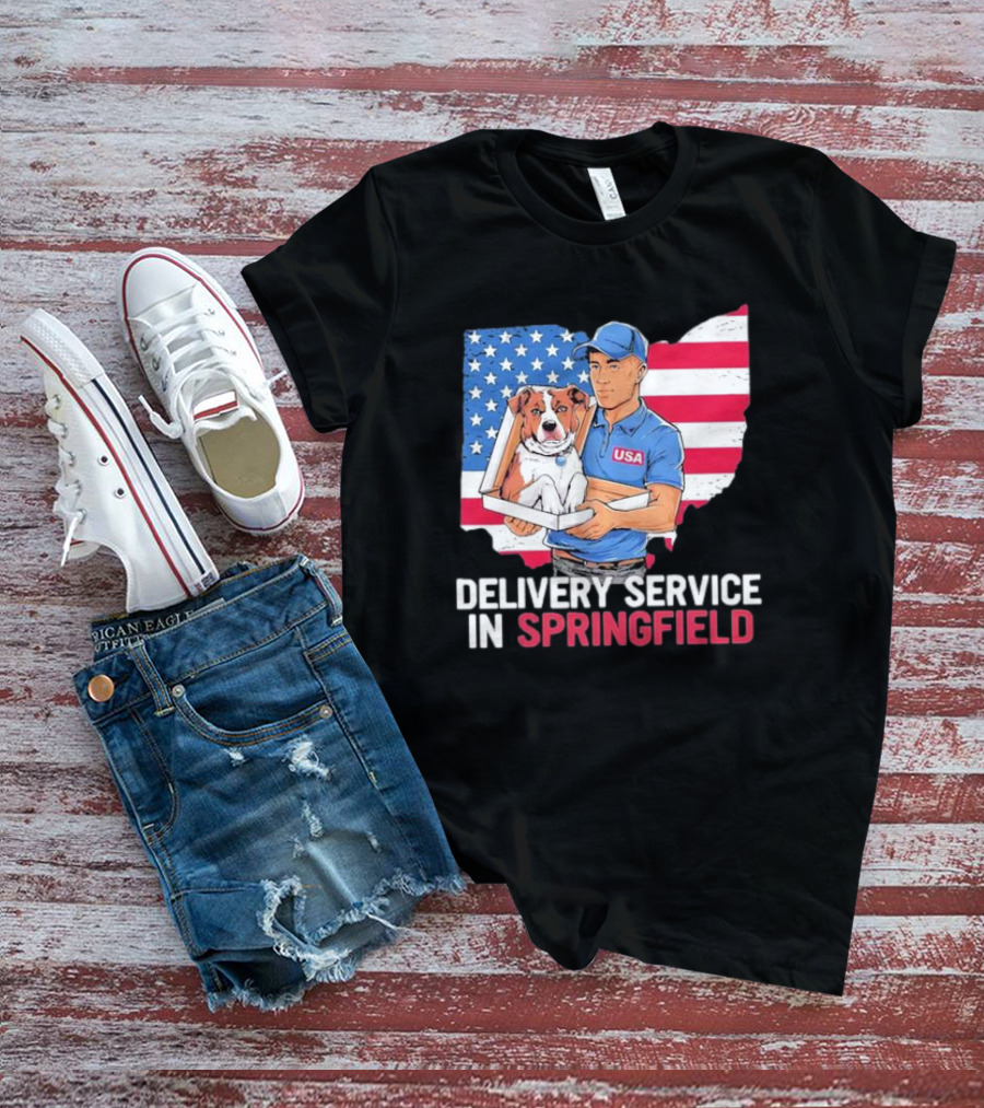 Delivery Service In Springfield USA Dog Parcel Ohio Flag Background T-Shirt