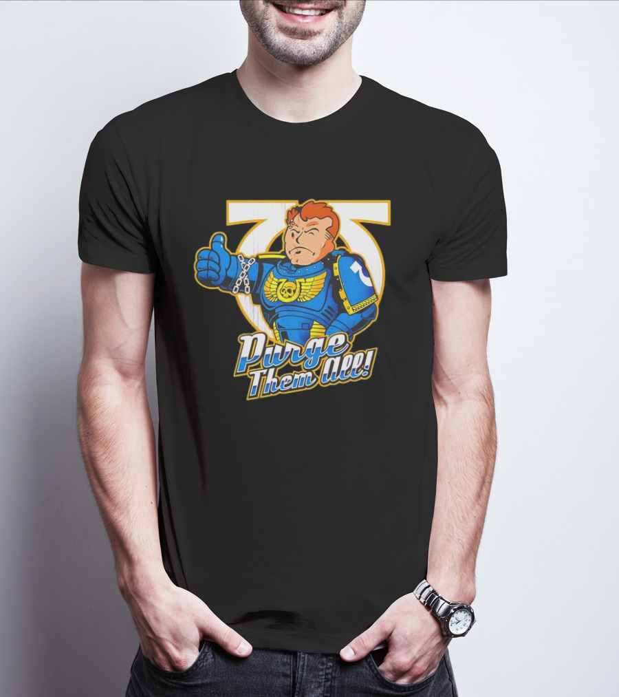 Demetrian Titus Warhammer 40K X Vault Boy Purge Them All Iconic Crossover Mashup T-Shirt