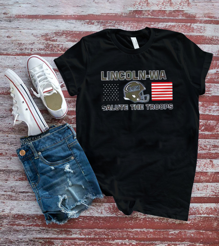 Lincoln-Way East Salute The Troops Helmet American Flag T-Shirt
