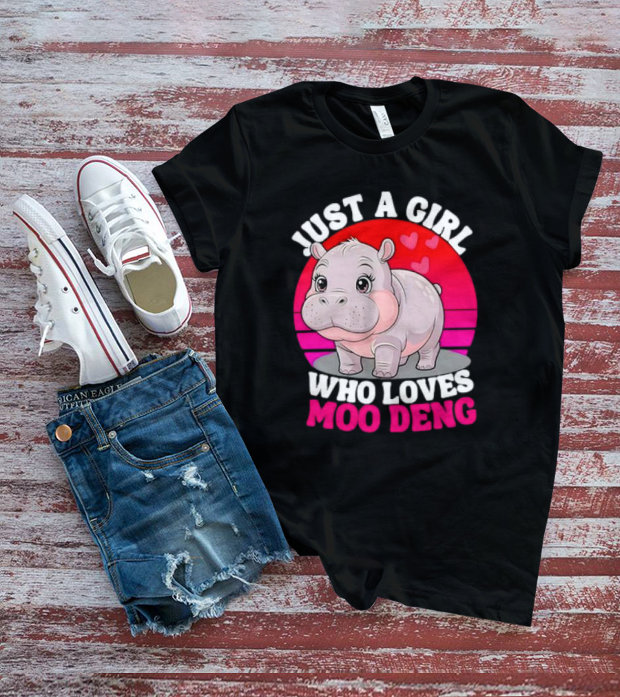 Just A Girl Who Loves Moo Deng Cute Baby Hippo Retro T-Shirt