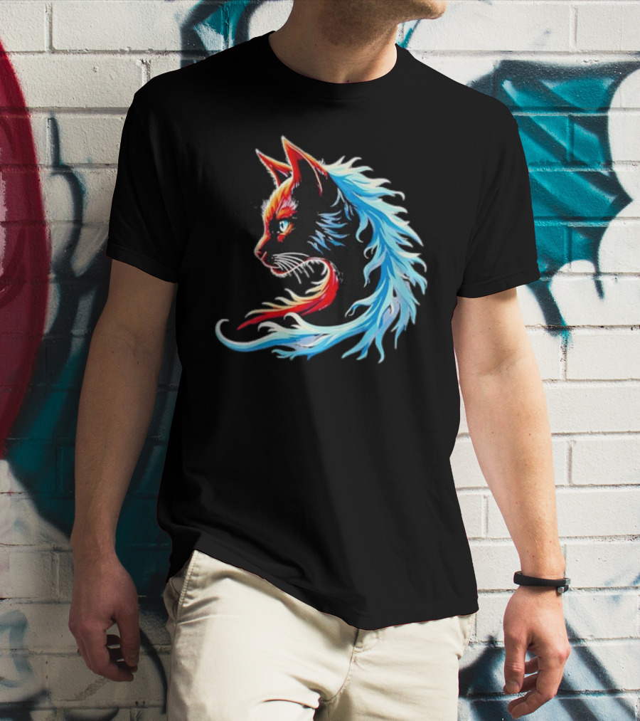 Retro Blue Cat Wave Cat Ladies Cat Lover T-Shirt