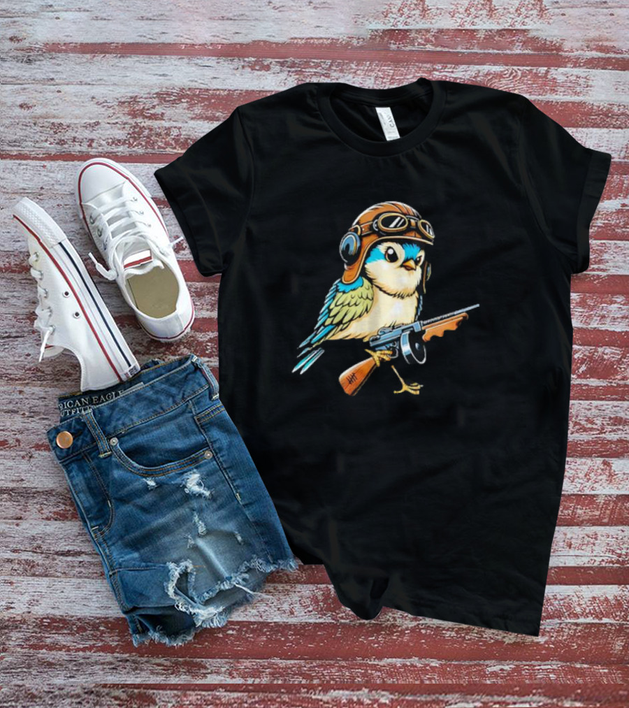 Warbird Meme Fun Bird Wearing Aviator Goggles With Rifle T-Shirt