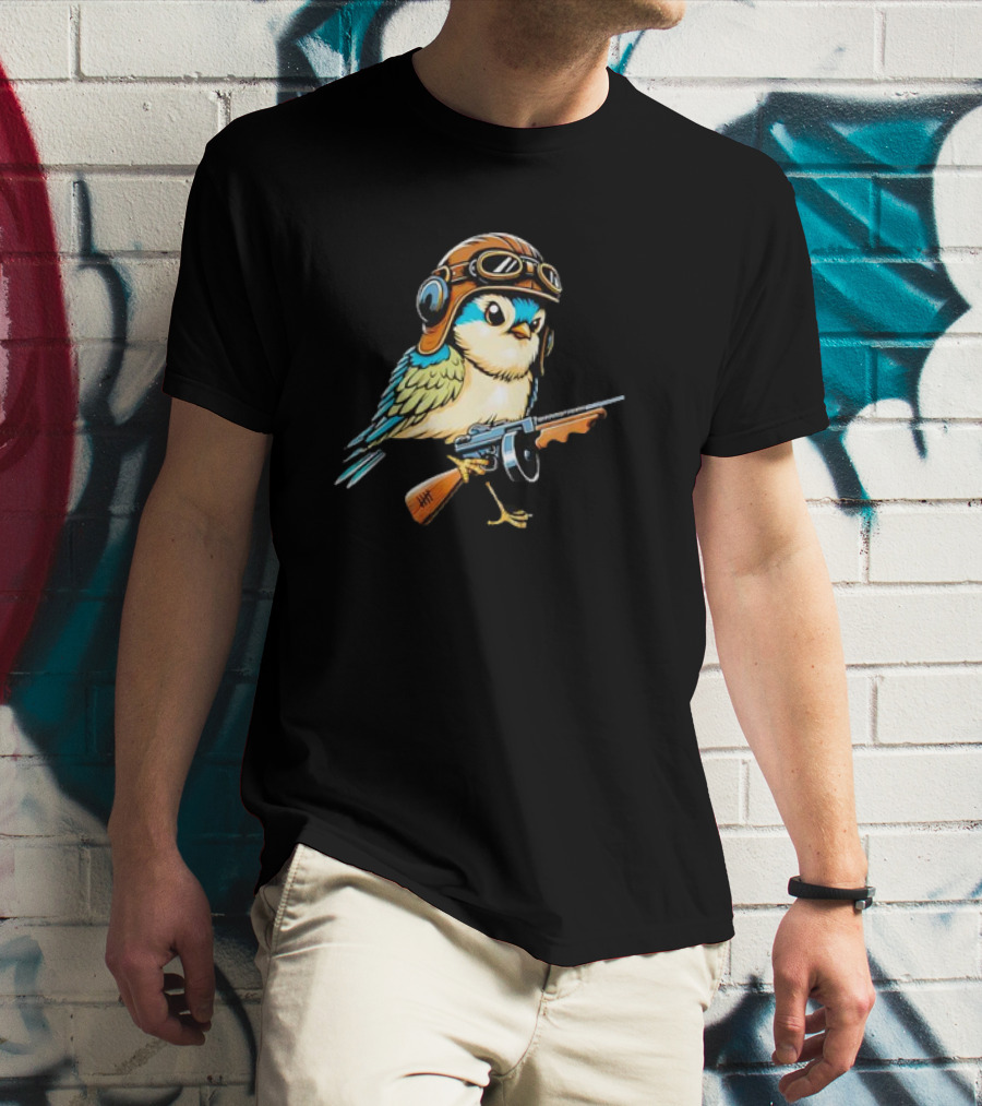 Warbird Meme Fun Bird Wearing Aviator Goggles With Rifle T-Shirt