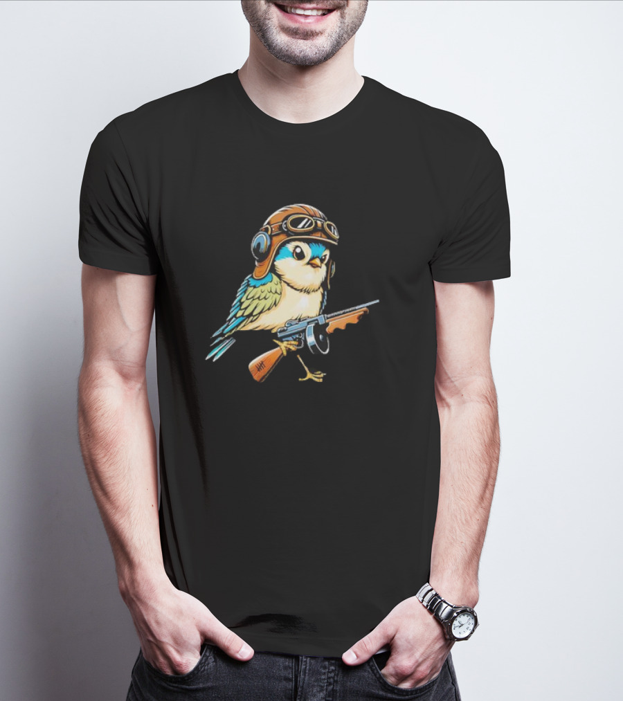 Warbird Meme Fun Bird Wearing Aviator Goggles With Rifle T-Shirt
