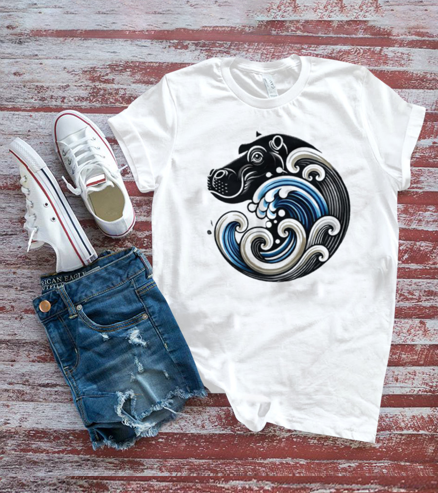 Funny Blue Wave Hippo Moo Deng T-Shirt