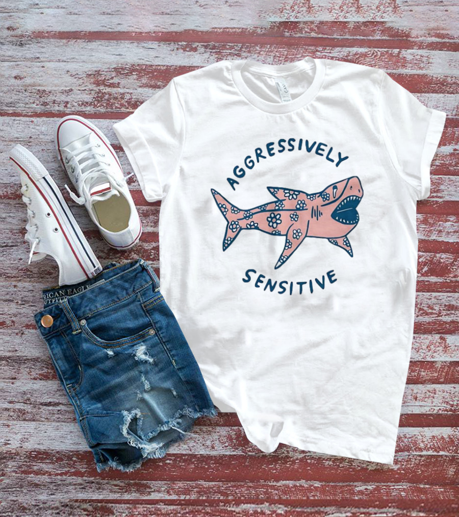 Aggressively Sensitive Floral Shark T-Shirt