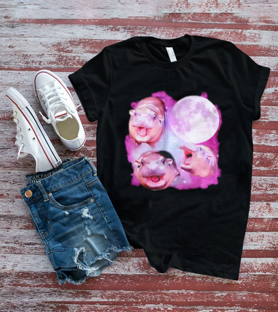 Cute Moo Deng Pink Moon Trio T-Shirt