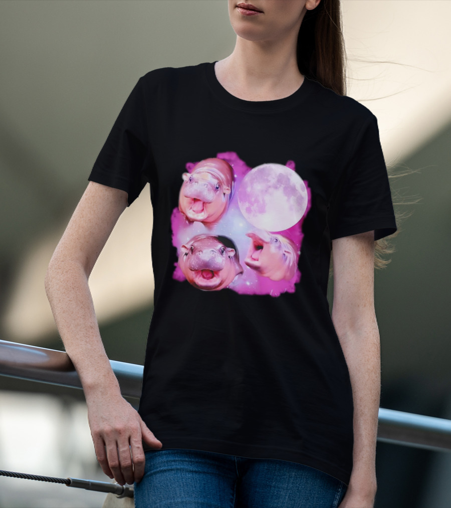 Cute Moo Deng Pink Moon Trio T-Shirt
