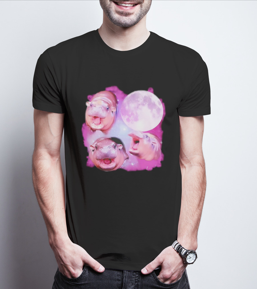 Cute Moo Deng Pink Moon Trio T-Shirt