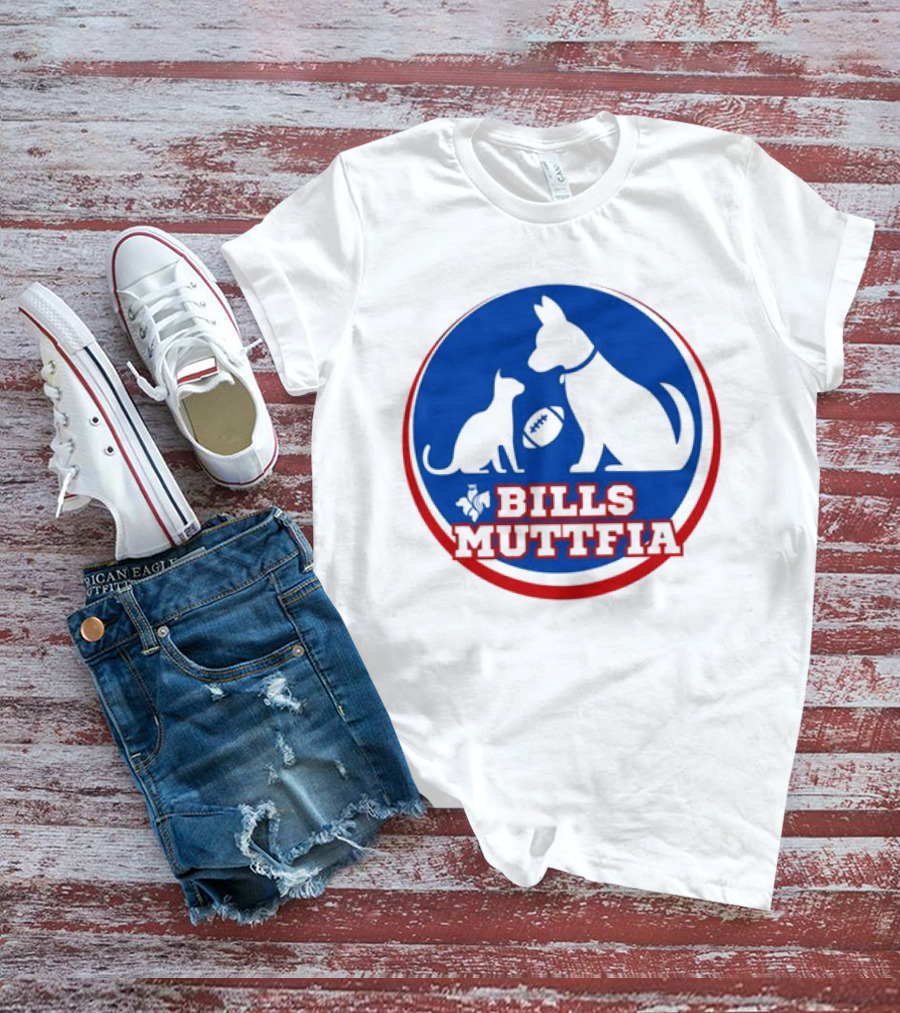 Buffalo Bills Muttfia Bills Muttfia Silhouette With Dog Cat Football T-Shirt