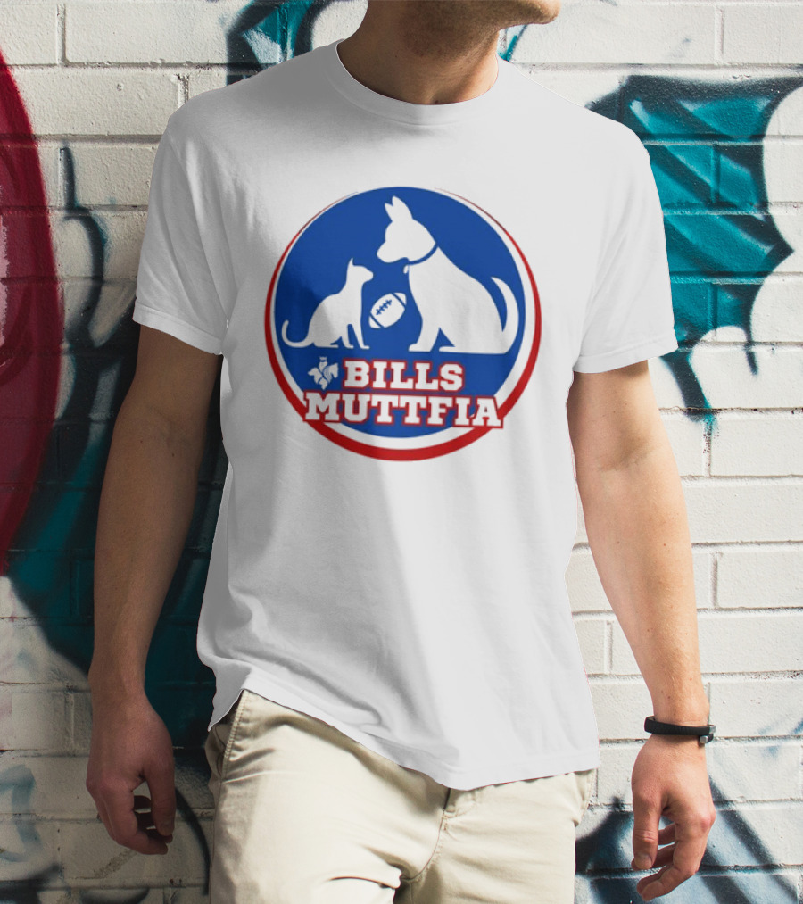Buffalo Bills Muttfia Bills Muttfia Silhouette With Dog Cat Football T-Shirt