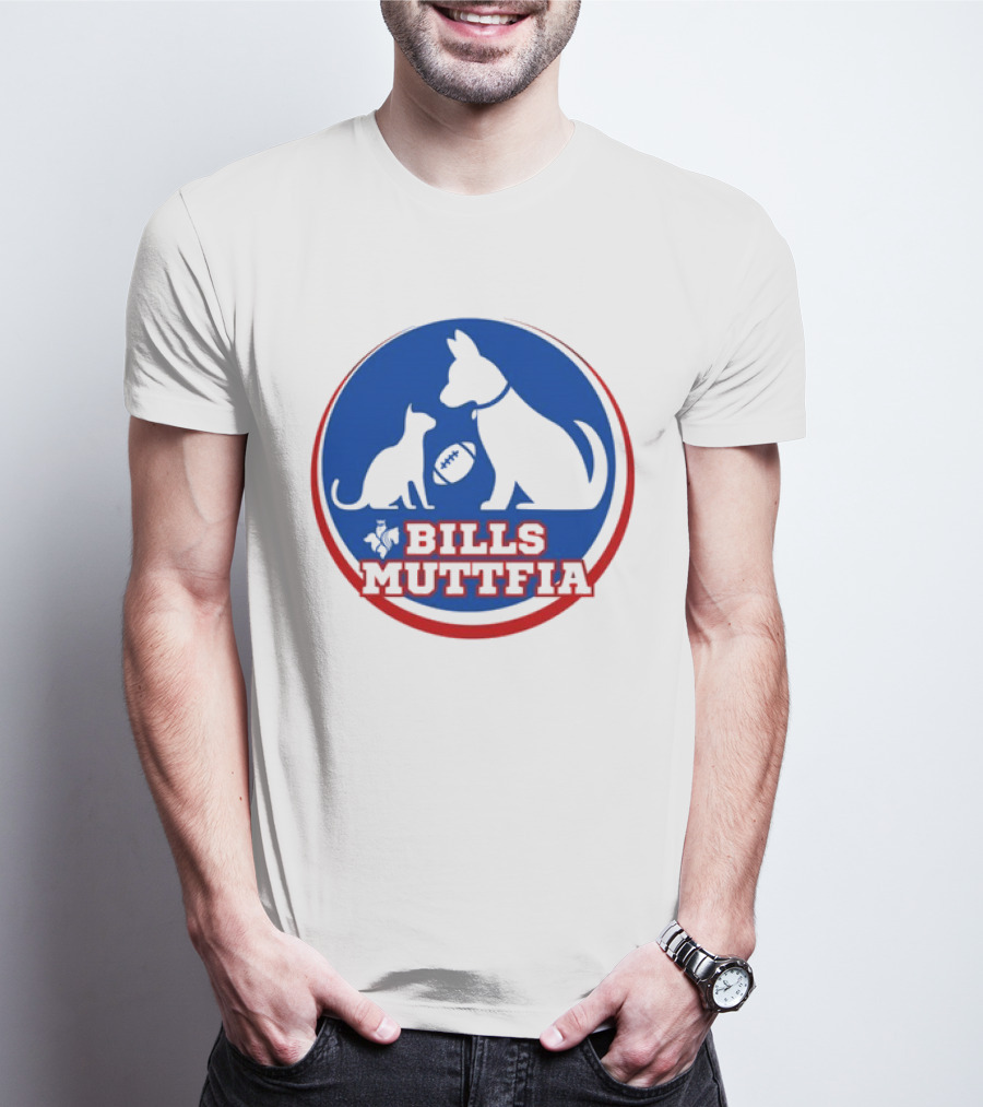 Buffalo Bills Muttfia Bills Muttfia Silhouette With Dog Cat Football T-Shirt