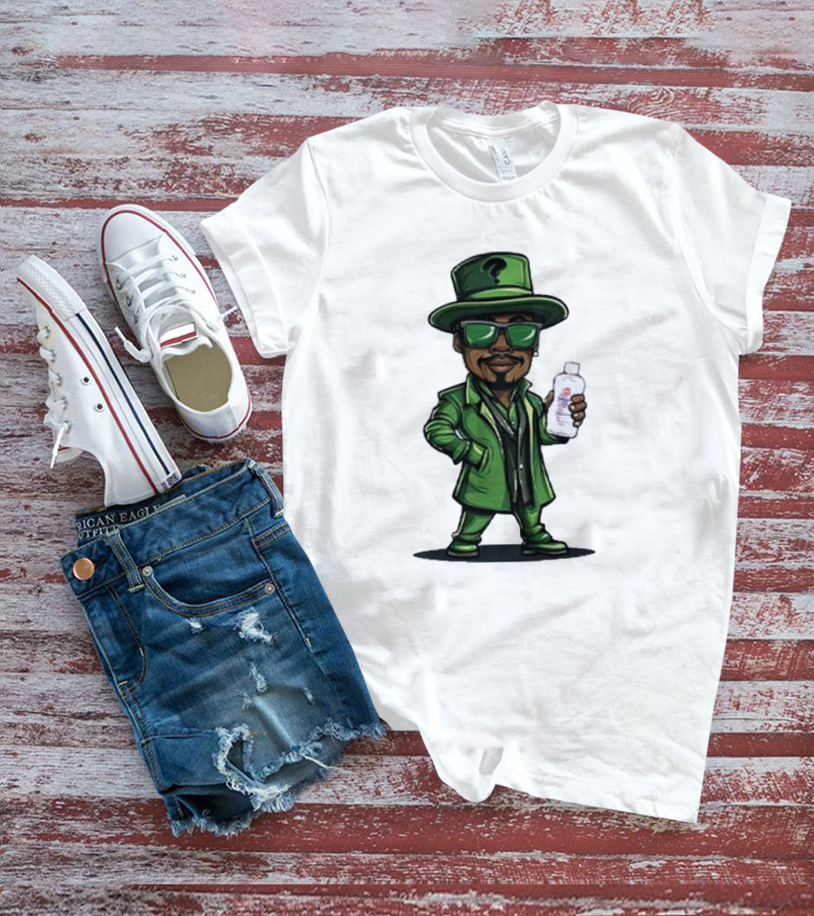 Riddler-Themed Cartoon Character Holding Baby Oil T-Shirt