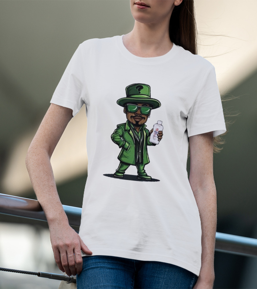 Riddler-Themed Cartoon Character Holding Baby Oil T-Shirt