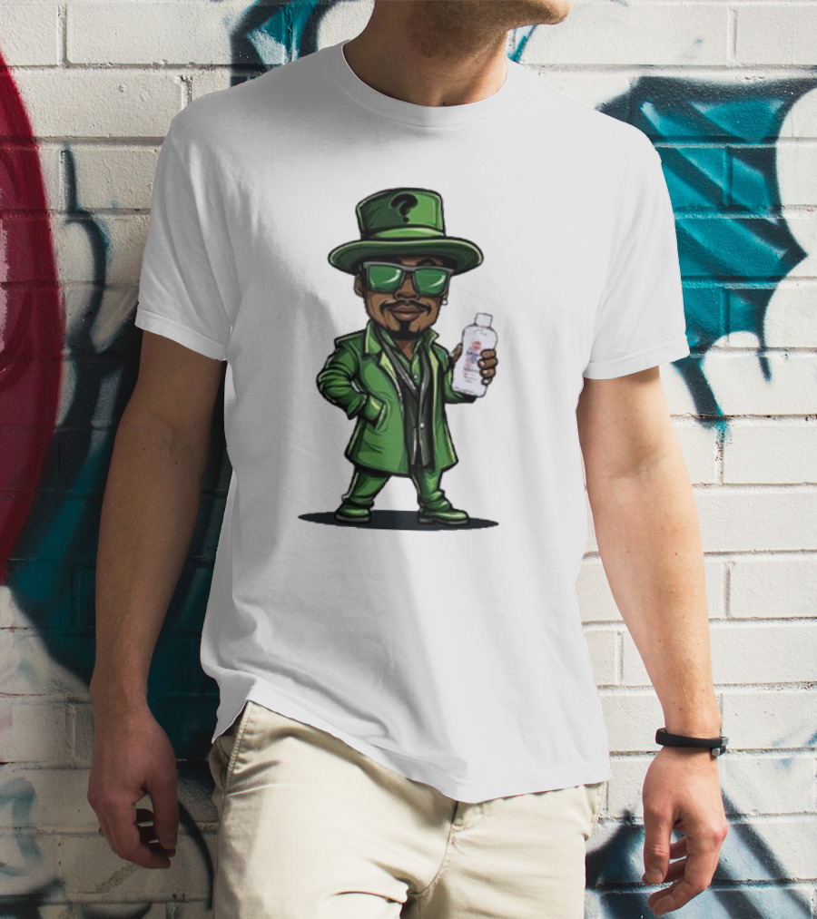 Riddler-Themed Cartoon Character Holding Baby Oil T-Shirt