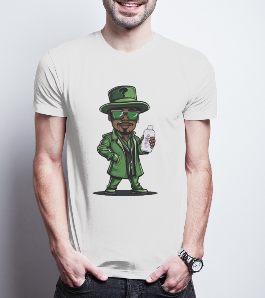 Riddler-Themed Cartoon Character Holding Baby Oil T-Shirt