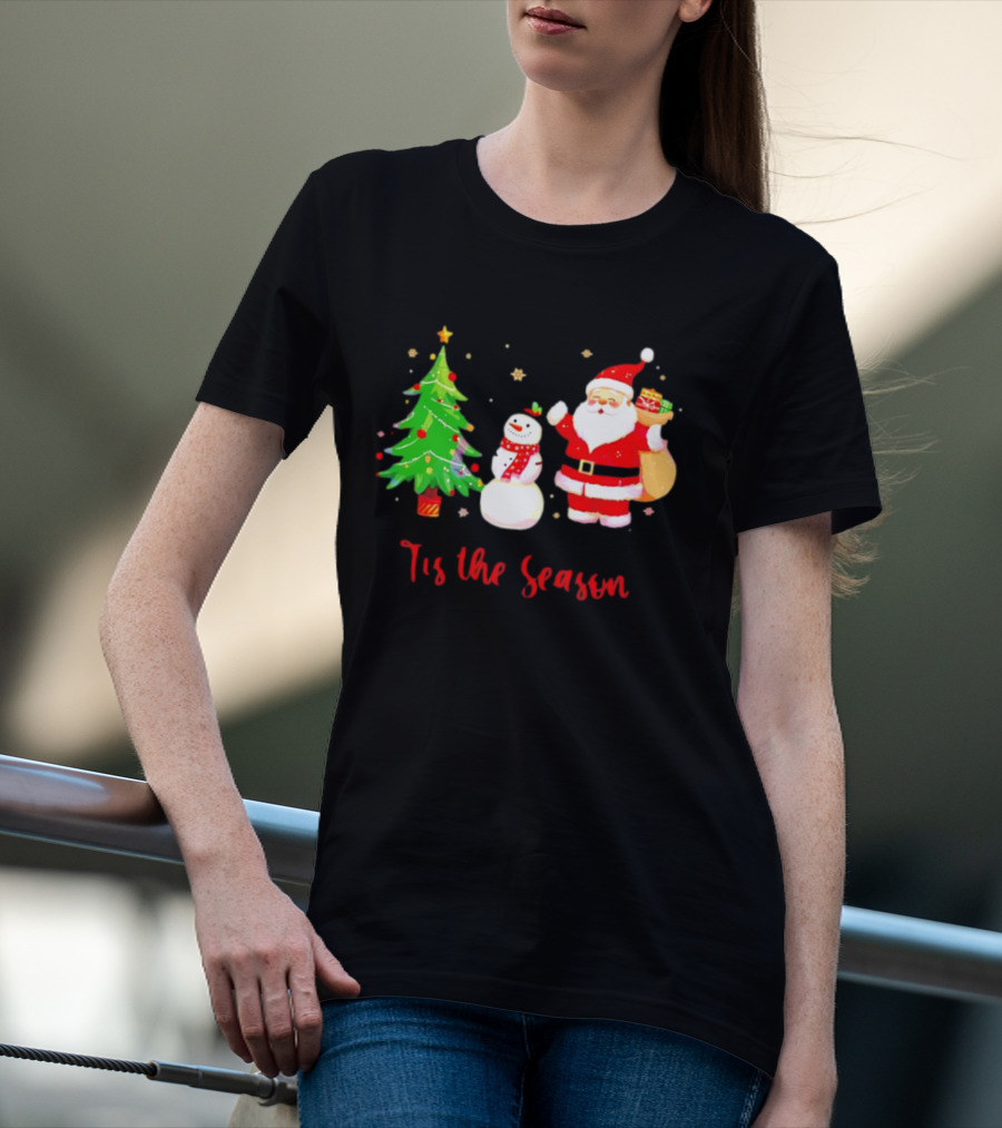 Tis The Season Santa Claus Snowman Christmas Tree T-Shirt