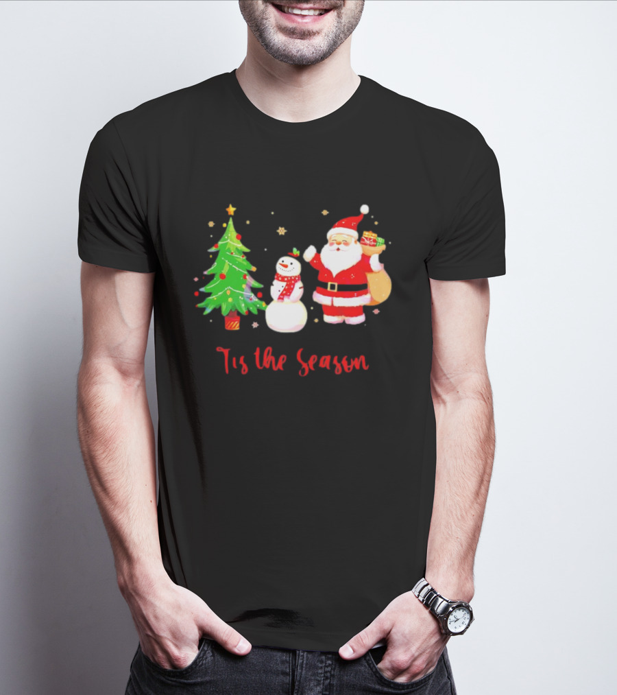Tis The Season Santa Claus Snowman Christmas Tree T-Shirt