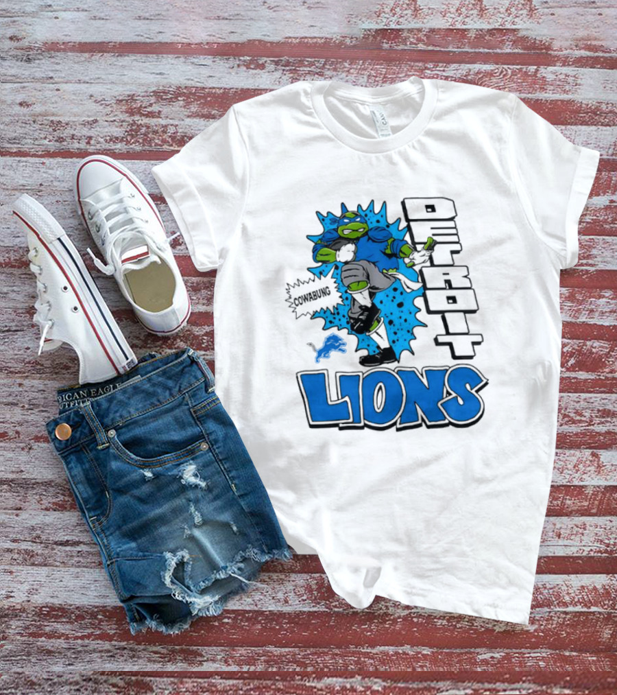 Leonardo Ninja Turtles Cowabunga Detroit Lions Football T-Shirt