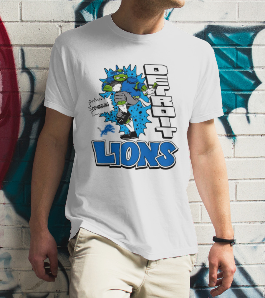 Leonardo Ninja Turtles Cowabunga Detroit Lions Football T-Shirt