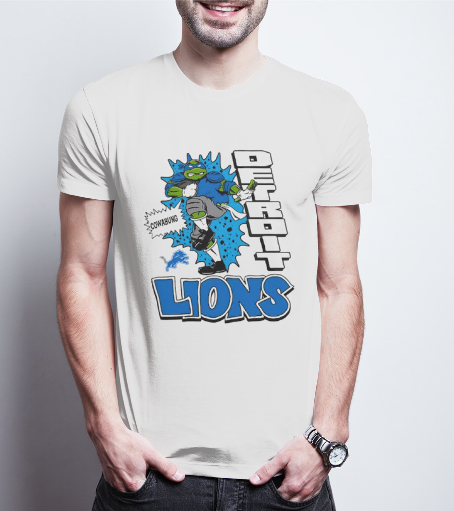 Leonardo Ninja Turtles Cowabunga Detroit Lions Football T-Shirt