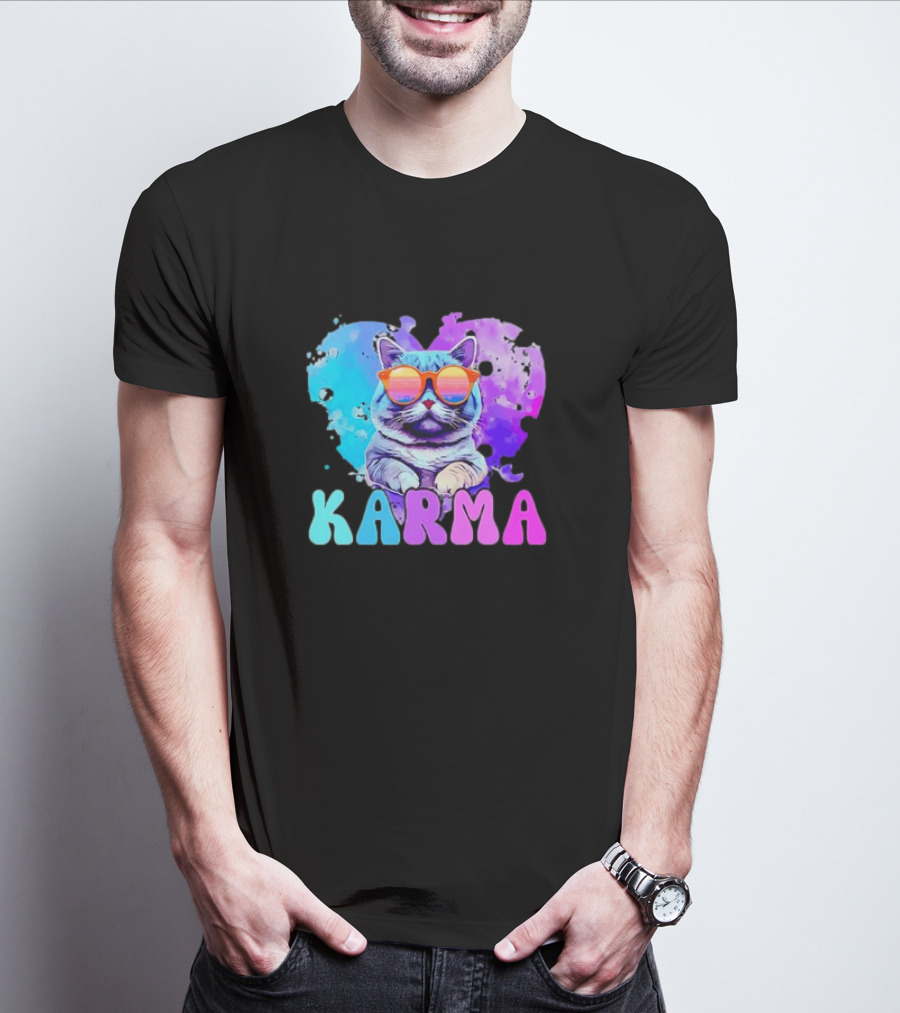 Cat Lover Karma Heart Shape Retro Sunglasses T-Shirt