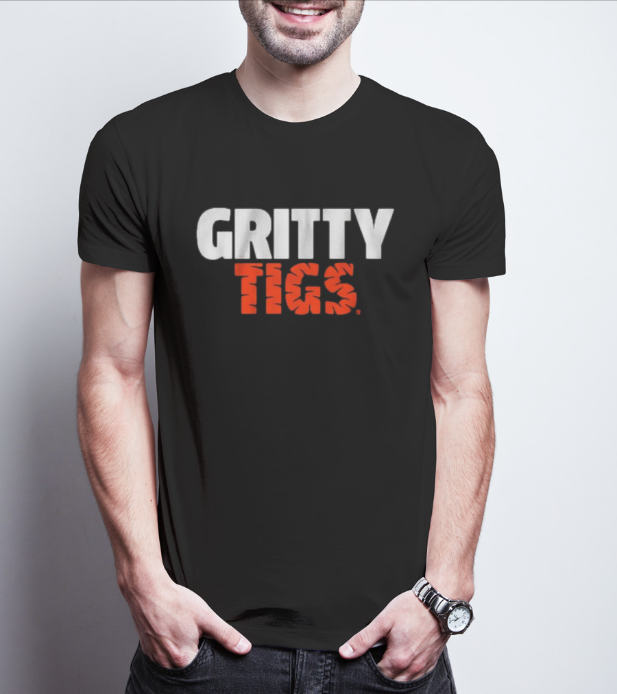 Detroit Baseball Gritty Tigs Bold Text Tigers Colors T-Shirt