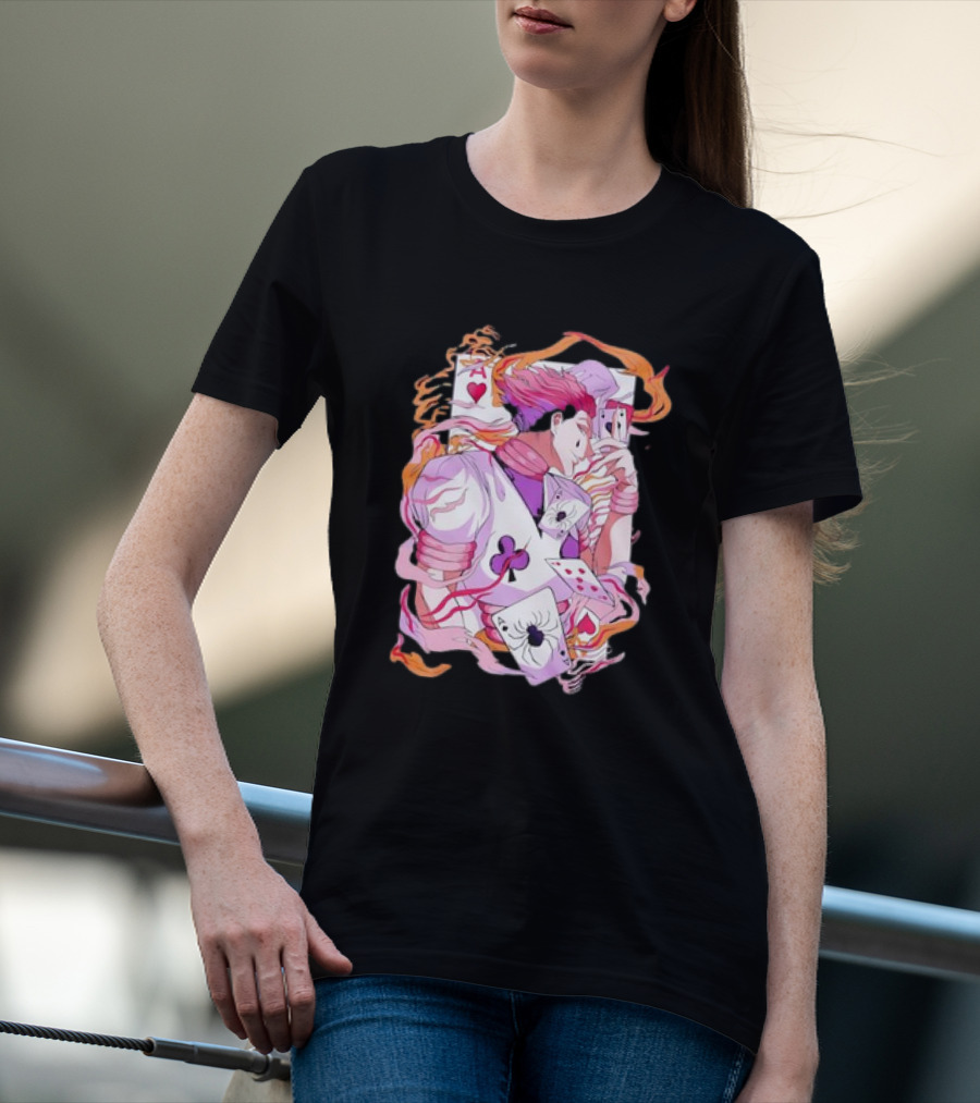 HISOKA Anime Manga Card Motif With Fiery Accents T-Shirt