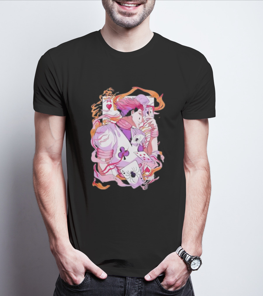 HISOKA Anime Manga Card Motif With Fiery Accents T-Shirt