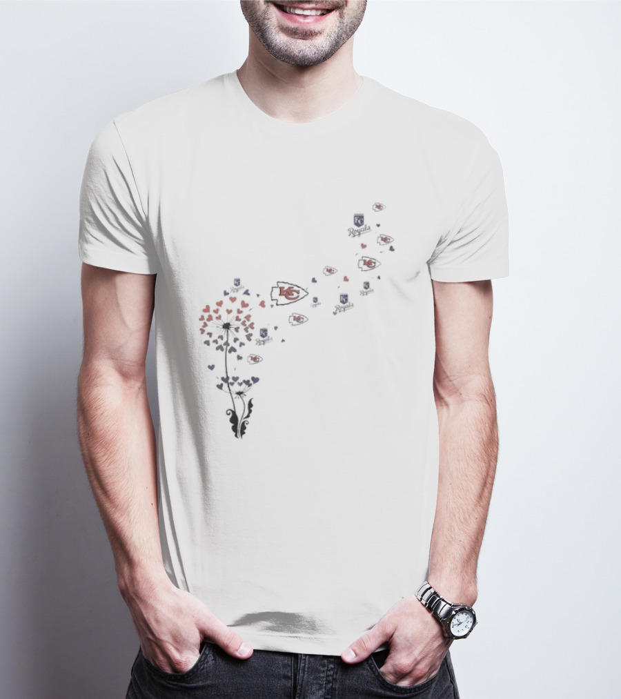 Kansas City Chiefs Royals Logos Dandelion Hearts T-Shirt