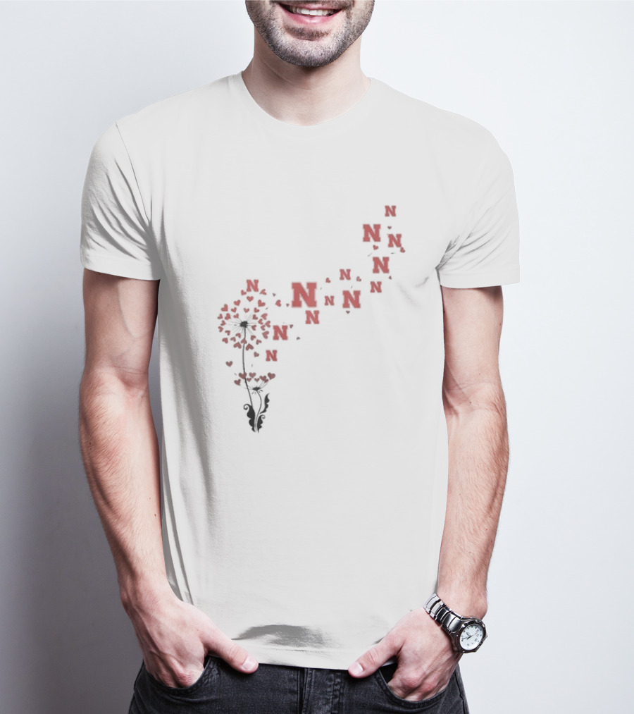 Nebraska Cornhuskers N Logo Dandelion Floral Motif T-Shirt