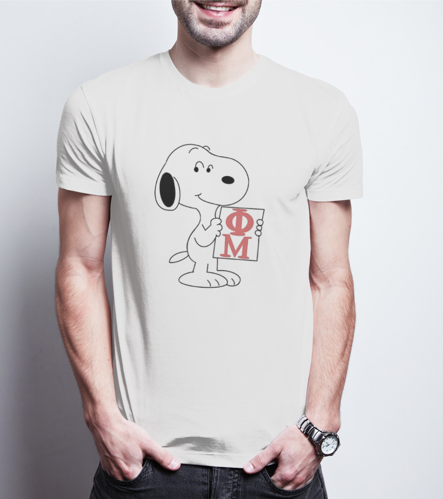 Phi Mu Snoopy Holding Greek Letters T-Shirt