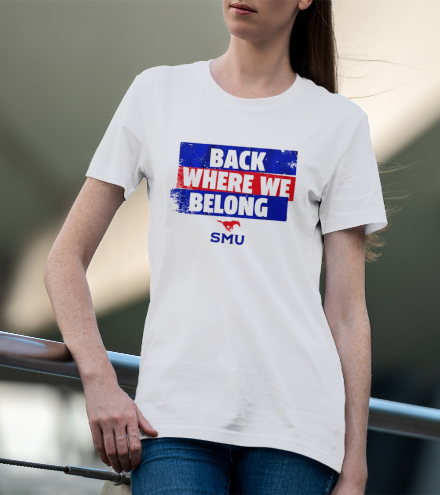SMU Back Where We Belong Red Mustang T-Shirt