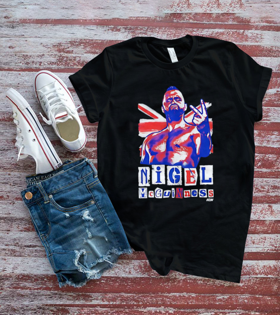 NIGEL McGUINNESS AEW Union Jack V Sign T-Shirt