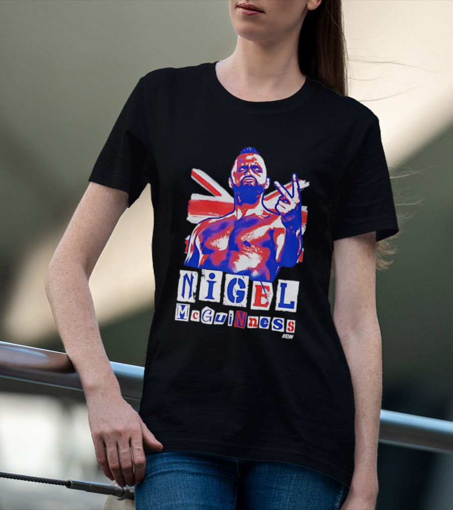 NIGEL McGUINNESS AEW Union Jack V Sign T-Shirt