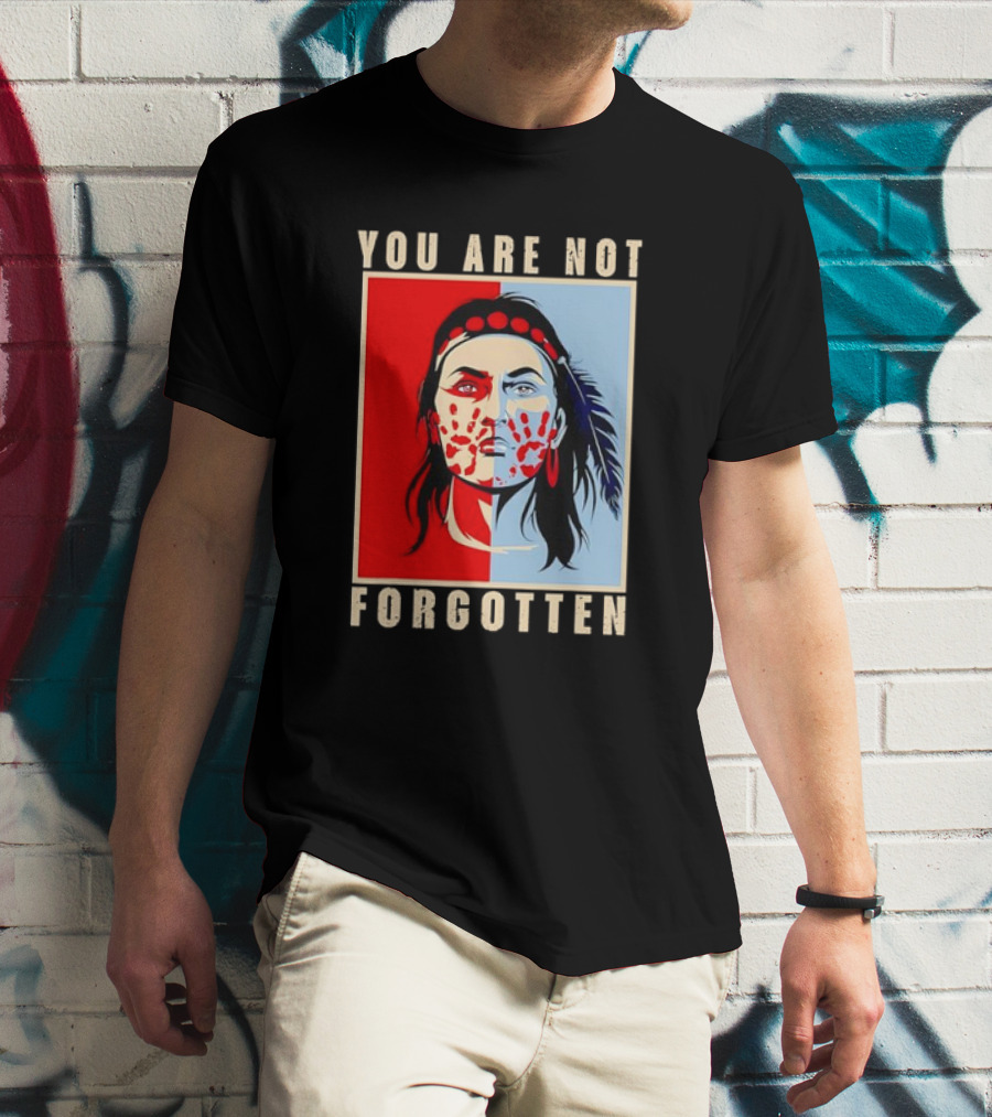 You Are Not Forgotten Awareness Native American Indian Red Handprint Feather Profile T-Shirt