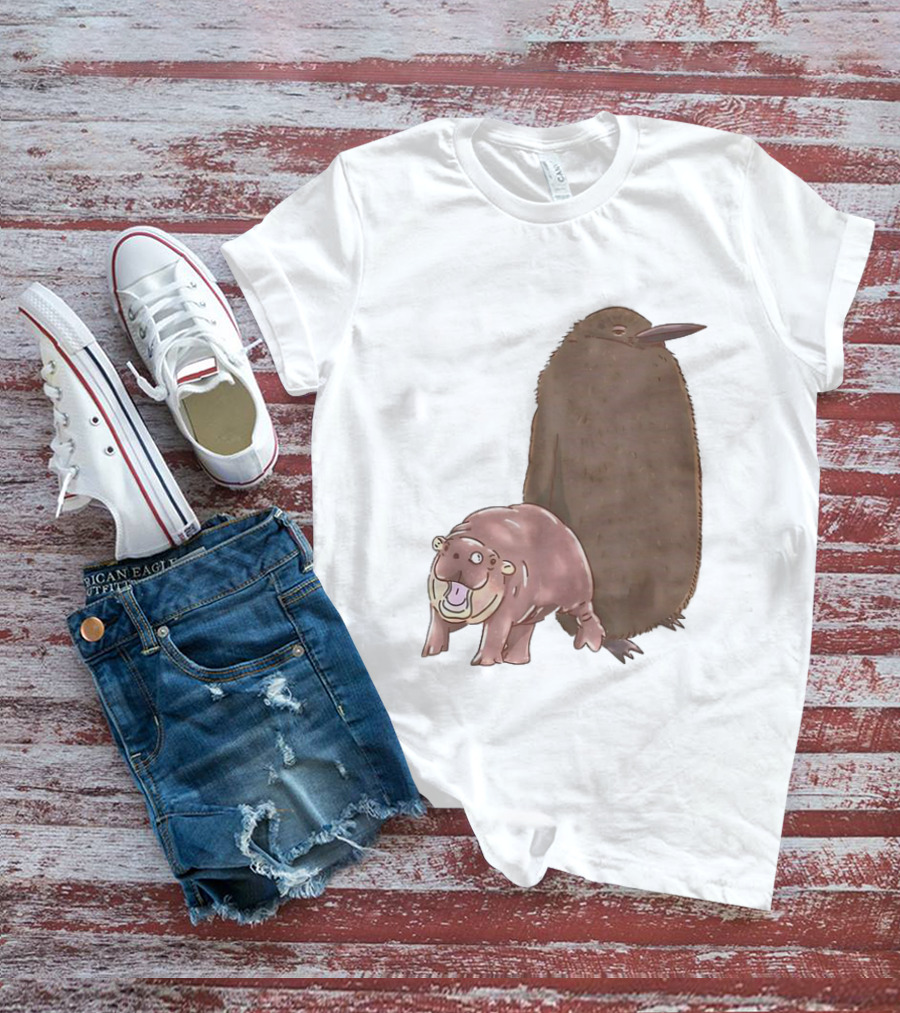 Best Friends Moo Deng Hippo And Pesto Penguin Playful Companions T-Shirt