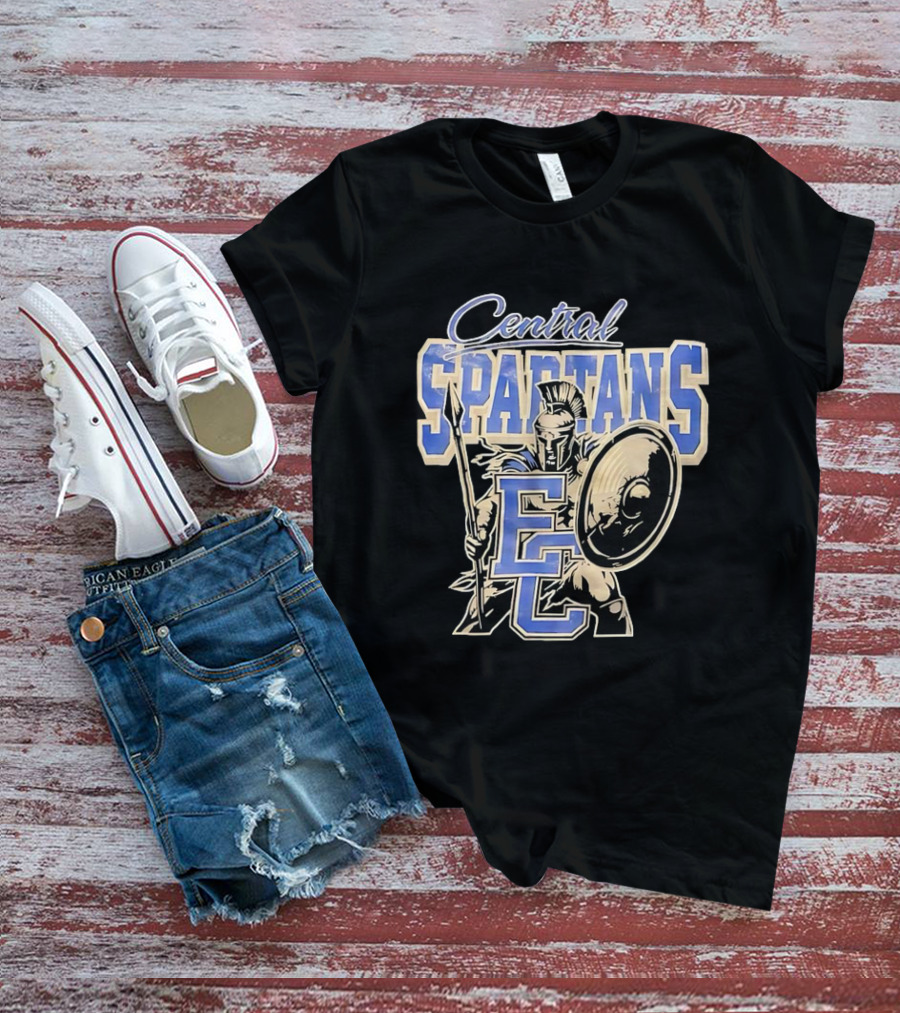Central Spartans EC Football Spartan Warrior Shield Spear T-Shirt