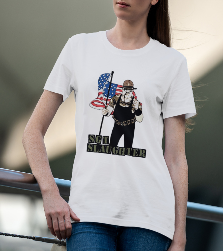 SGT Slaughter Holding American Flag Vintage T-Shirt