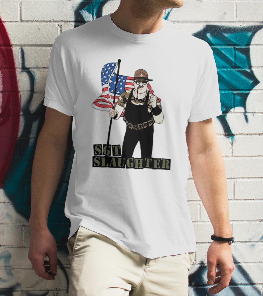 SGT Slaughter Holding American Flag Vintage T-Shirt