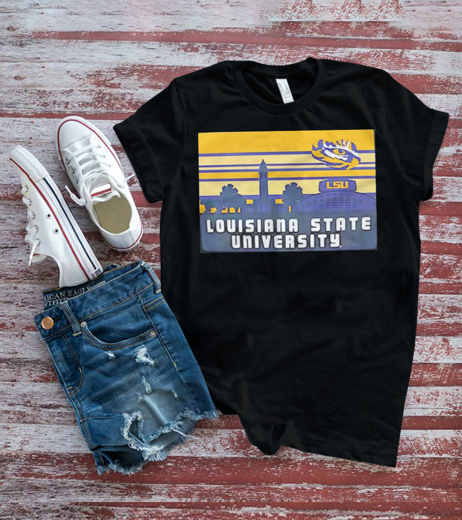 Louisiana State University Campus Skyline Retro LSU Tigers T-Shirt