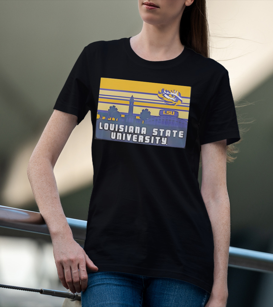 Louisiana State University Campus Skyline Retro LSU Tigers T-Shirt