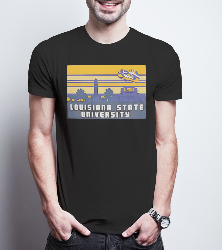 Louisiana State University Campus Skyline Retro LSU Tigers T-Shirt