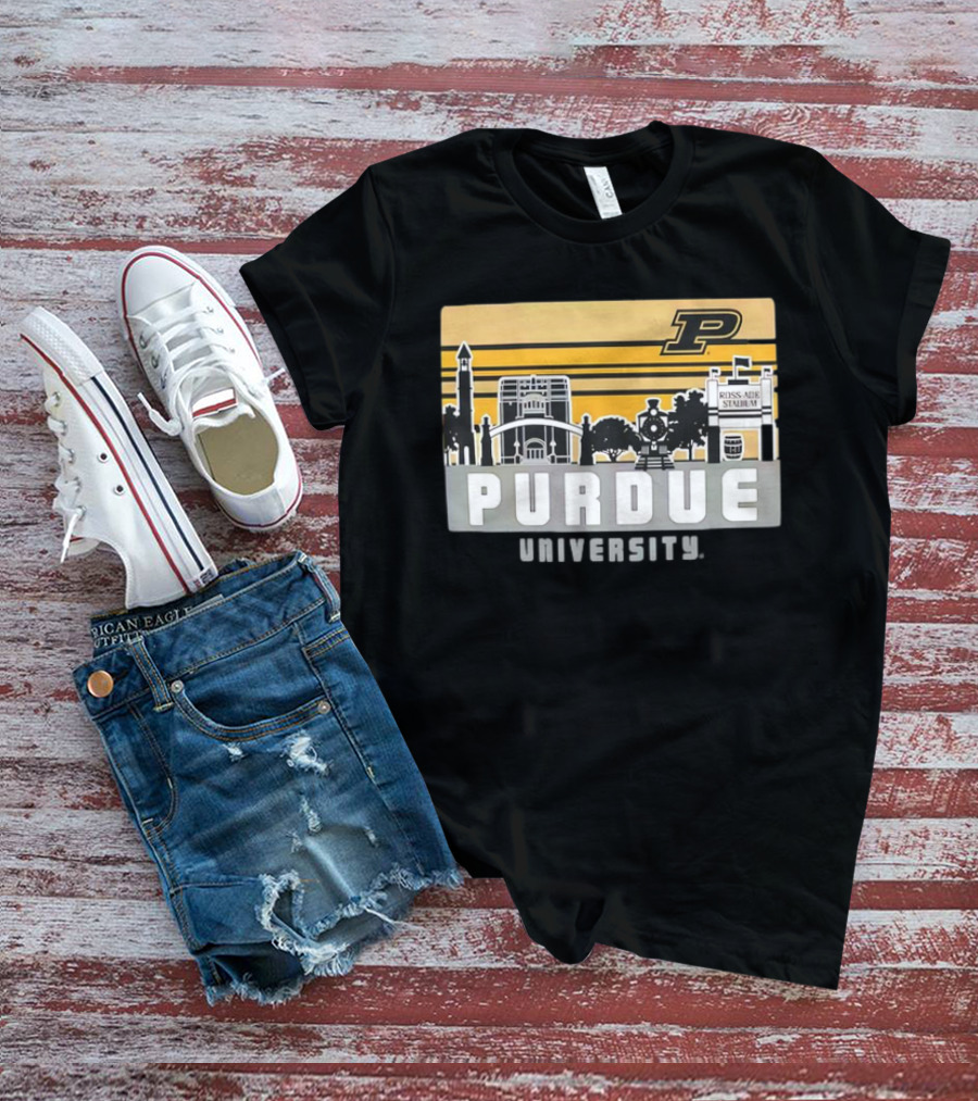 Purdue Boilermakers University Ross-Ade Stadium Campus Skyline Retro T-Shirt